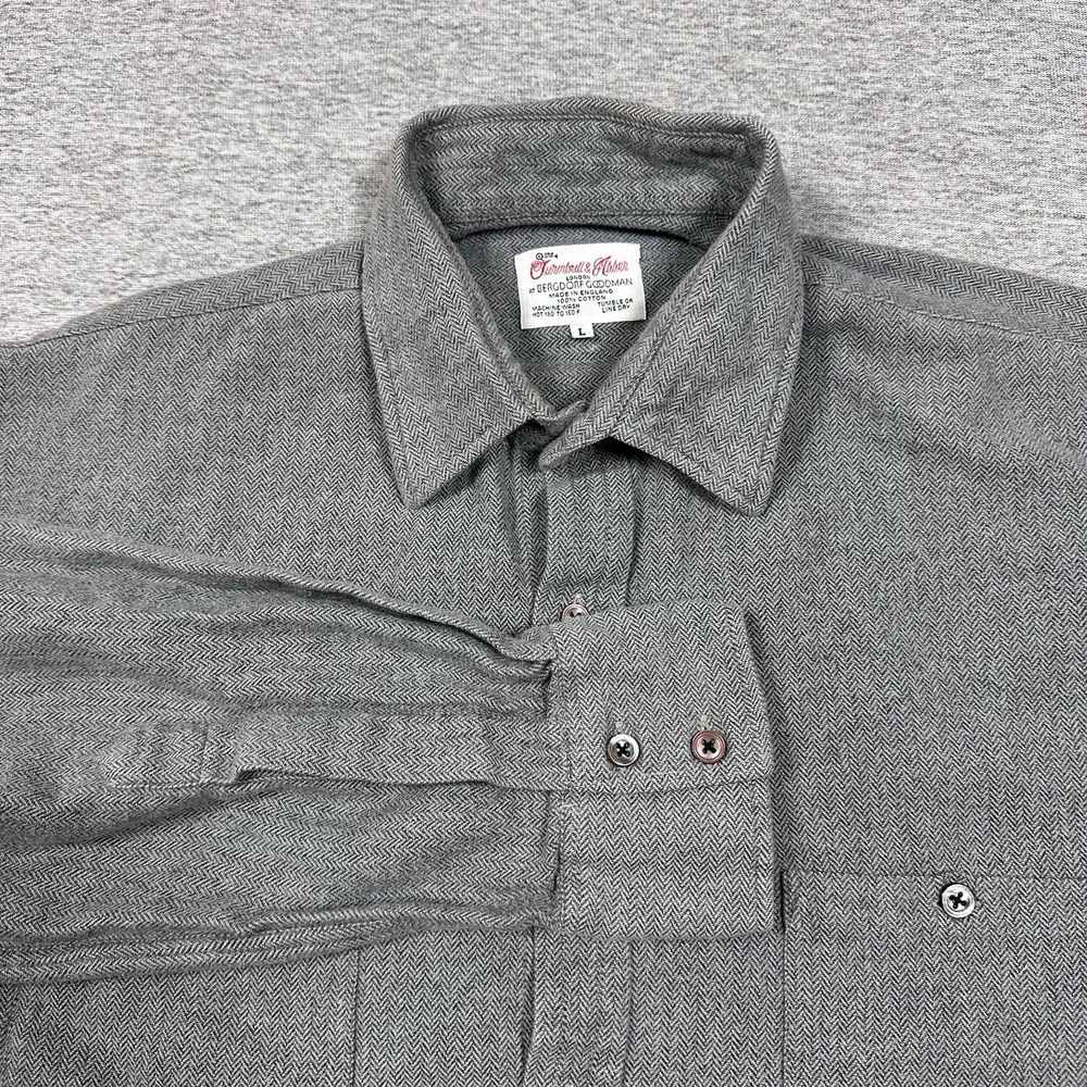 Turnbull & Asser Shirt Mens Large Gray Herringbone Long Sleeve Button Up England